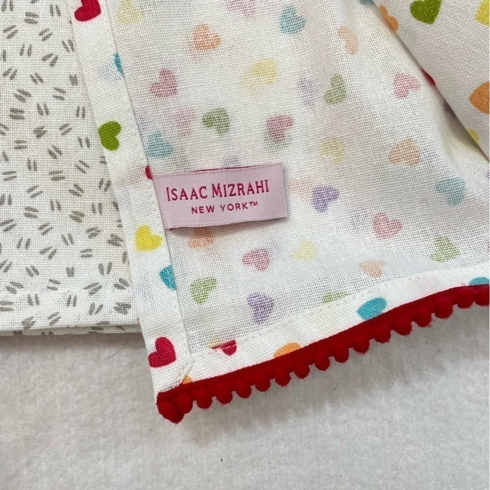 ISAAC MIZRAHI Embroidered Kitchen Tea Towels SET of 2 Rainbow LOVE hearts NEW